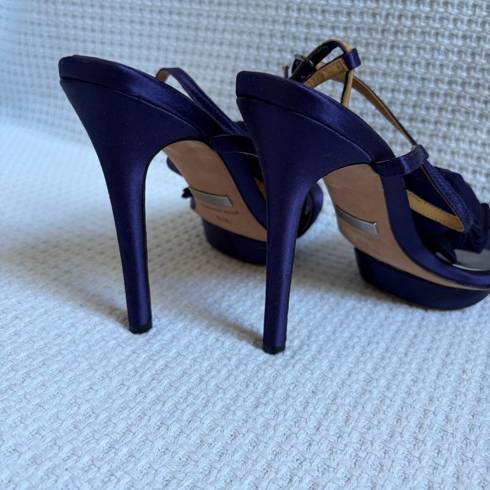 Badgley Mischka Deep Purple Heels with Floral Accent - Picture 5 of 6